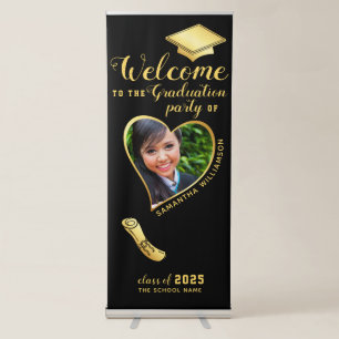 Graduate Photo Black Gold Welcome Graduation Retractable Banner