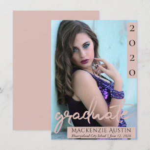 Graduate Photo Blush Script Pink Casual Brush Announcement