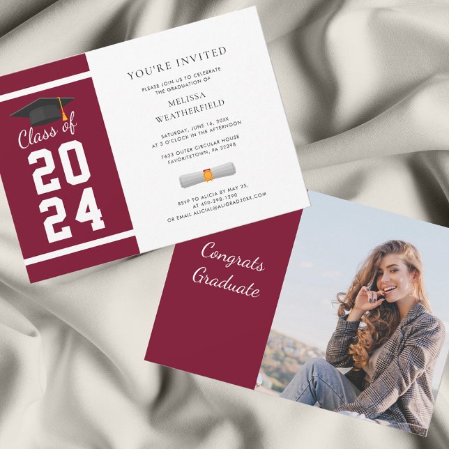 Graduate Photo Burgundy 2024 Graduation Party Invitation (Burgundy Graduation Photo Party Invitation)