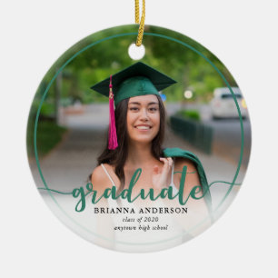 Graduate Photo Calligraphy Dark Green Ceramic Tree Decoration