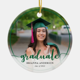 Graduate Photo Calligraphy Green Ceramic Tree Decoration