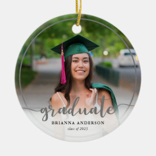 Graduate Photo Calligraphy Grey Ceramic Tree Decoration