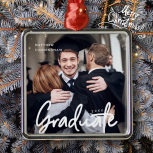 Graduate Photo Christmas Holiday Modern Script Metal Tree Decoration
