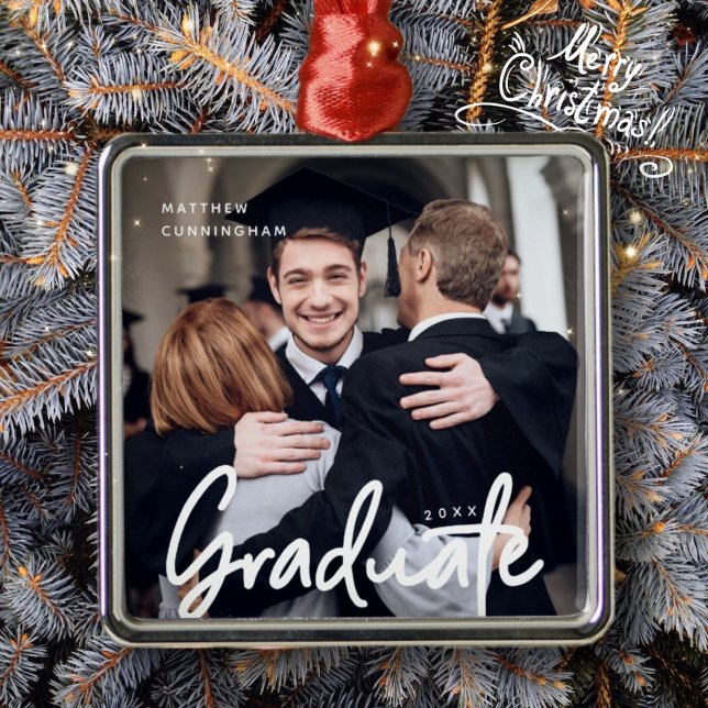 Graduate Photo Christmas Holiday Modern Script Metal Tree Decoration (Creator Uploaded)