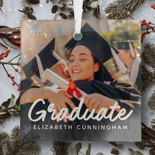 Graduate Photo Christmas Holiday Modern Simple Glass Tree Decoration (Creator Uploaded)