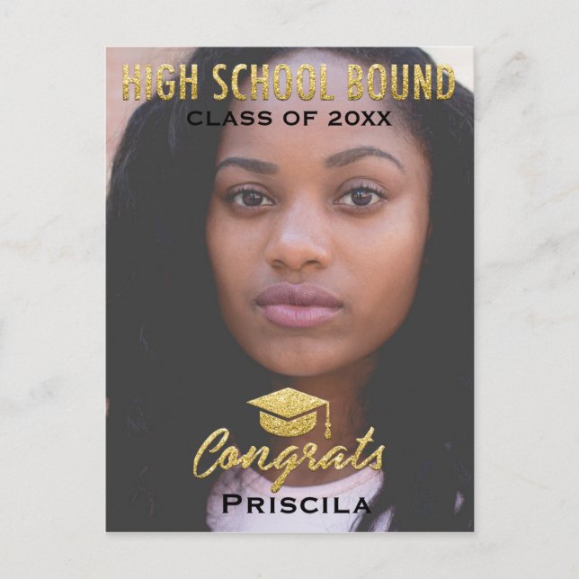 Graduate Photo Class Of Year Name Gold Glitter Postcard (Front)