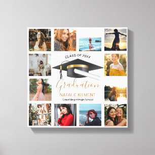 Graduate Photo Collage Black and Gold Graduation Canvas Print