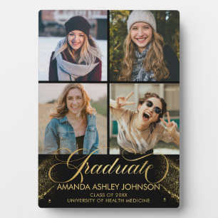 Graduate Photo Collage Black Gold Graduation  Plaque