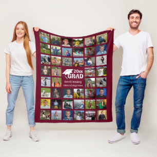 Graduate Photo Collage Editable Maroon Personalise Fleece Blanket