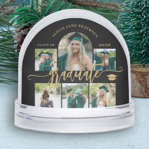 Graduate photo collage gold script class of year snowglobe