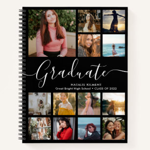 Graduate Photo Collage Graduation Black and Gold Notebook