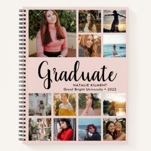 Graduate Photo Collage Graduation Pink and Black Notebook