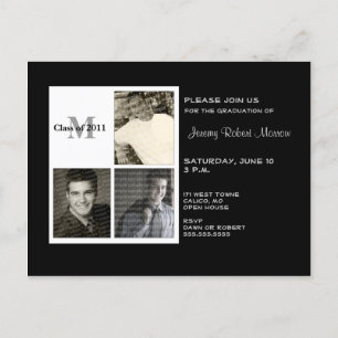 Graduate Photo Collage in Classic Black and White Invitation Postcard