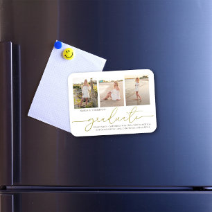 Graduate Photo Collage Modern Minimalist Gold Magnet