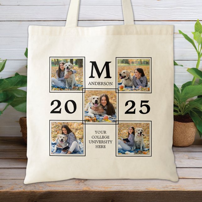 Graduate Photo Collage Monogram Keepsake Tote Bag (Creator Uploaded)