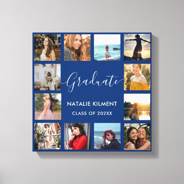 Graduate Photo Collage Navy Blue & Gold Graduation Canvas Print (Front)