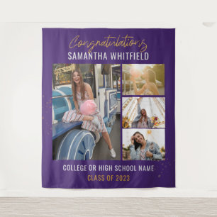 Graduate Photo Collage Purple Grad 2025 Backdrop Tapestry