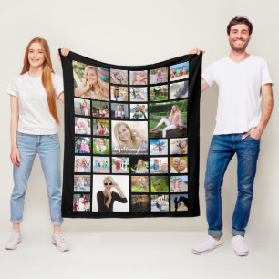 Graduate Photo Collage Script Name Black Fleece Blanket