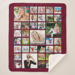 Graduate Photo Collage Script Name Maroon Sherpa Blanket