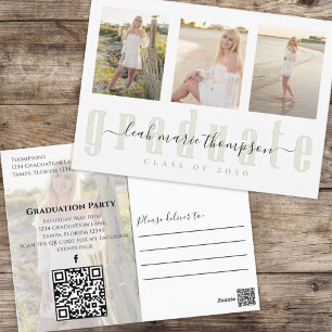 Graduate Photo Collage Simple Elegant Gold Script  Postcard