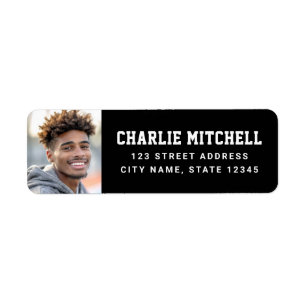 Graduate photo college font black return address
