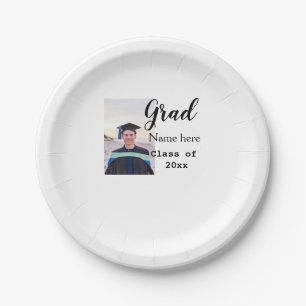 graduate photo congratulation add your name modern paper plate