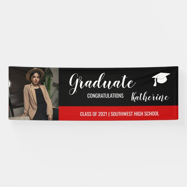 Graduate Photo Congratulations Black Red Banner (Horizontal)