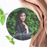Graduate Photo Elegant 2025 Graduation Party Paper Plate<br><div class="desc">This elegant white typography overlay photo graduation party plate features chic white script over your high school or college graduate photograph for the senior class of 2025. Customise with your name and class under the lovely calligraphy for your celebration.</div>