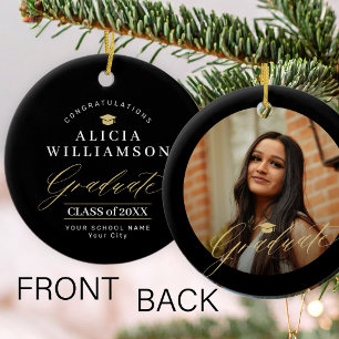 Graduate photo elegant gold black graduation ceramic tree decoration