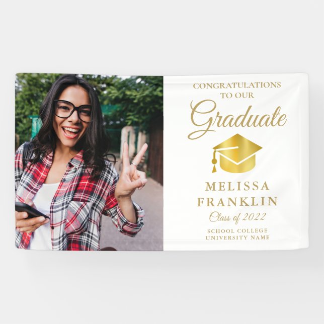 Graduate Photo Elegant Gold Graduation Banner (Horizontal)