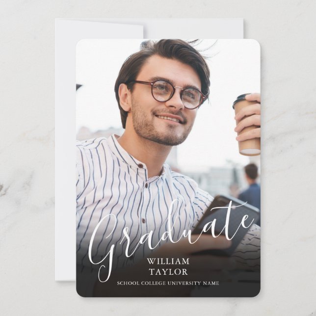 Graduate Photo Elegant Script Graduation Announcem Announcement (Front)