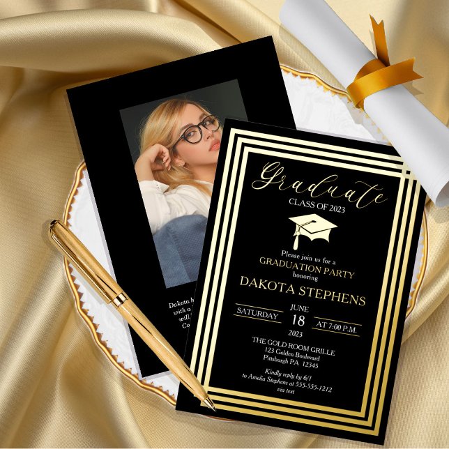 Graduate Photo Geometric Black Graduation Party (Creator Uploaded)