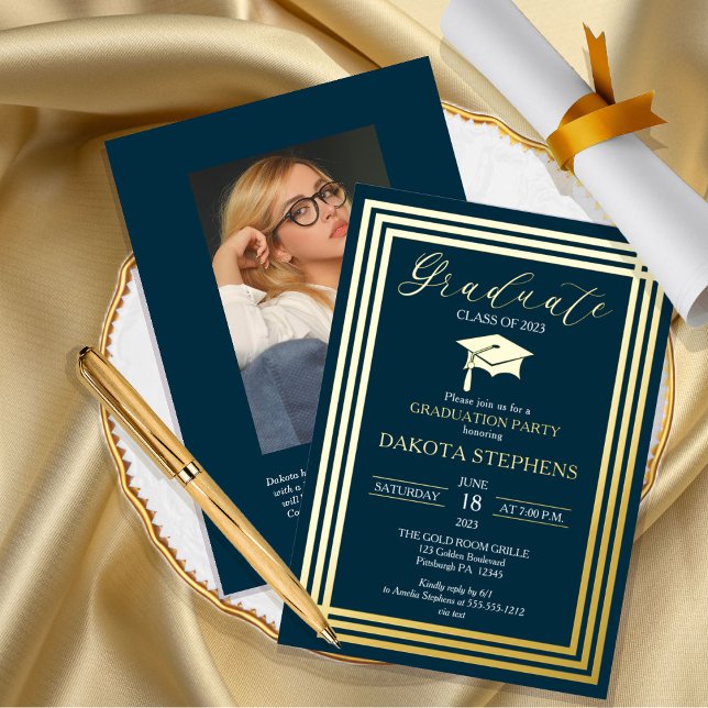 Graduate Photo Geometric Dk Teal Graduation Party  (Creator Uploaded)