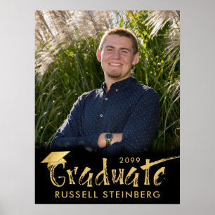 Graduate Photo Gold Brush Typography Poster