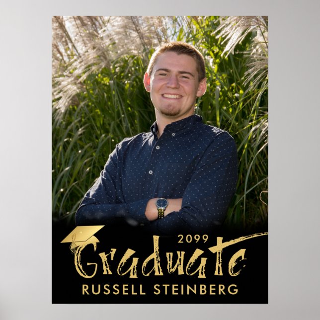 Graduate Photo Gold Brush Typography Poster (Front)