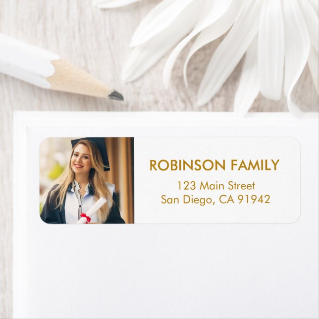 Graduate Photo Gold Script Modern Return Address (Insitu)