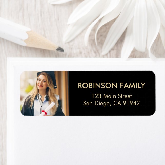 Graduate Photo Gold Script Modern Return Address (Insitu)