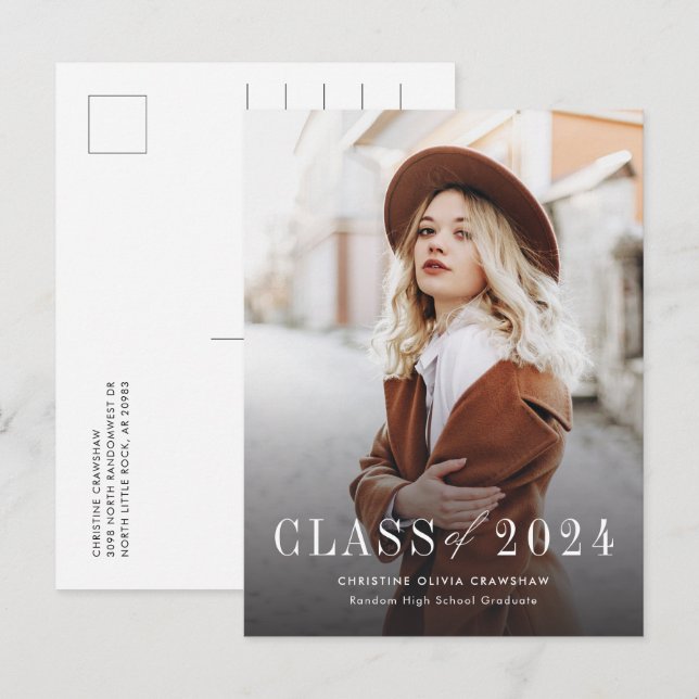 Graduate Photo Hand-Lettered Graduation Announcement Postcard (Front/Back)