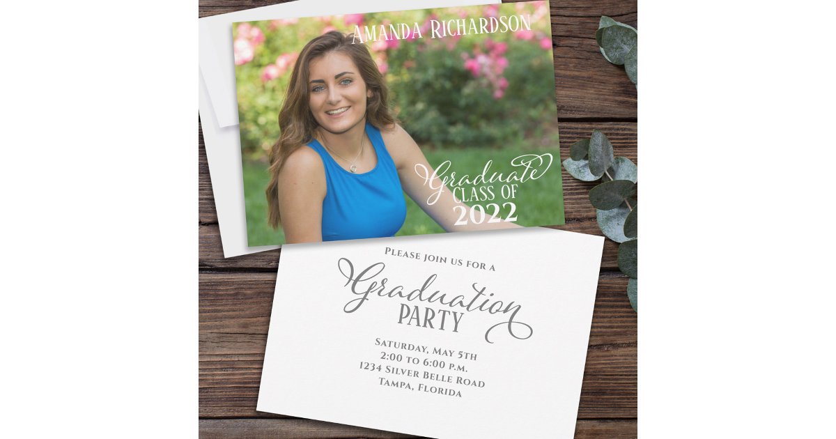 Grad Caligraphi Graduate Photo Minimalist Grad Calligraphy Script Invitation | Zazzle