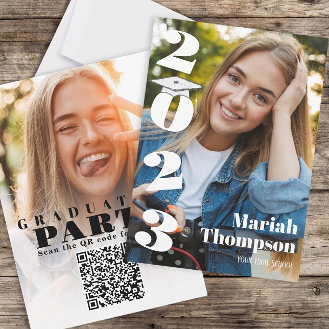 Graduate Photo Modern Black and White Typography  Invitation (Creator Uploaded)