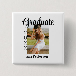 Graduate photo modern classic add year name rustic 15 cm square badge