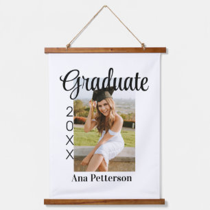 Graduate photo modern classic add year name rustic hanging tapestry