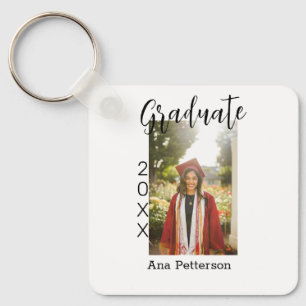 Graduate photo modern classic add year name rustic key ring