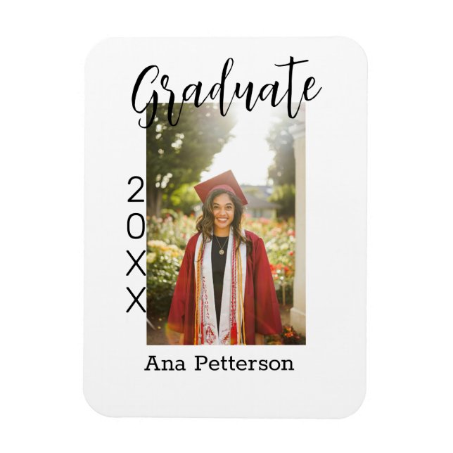 Graduate photo modern classic add year name rustic magnet (Vertical)