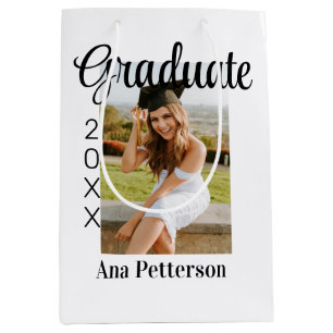 Graduate photo modern classic add year name rustic medium gift bag