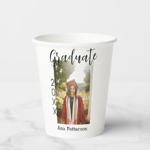 Graduate photo modern classic add year name rustic paper cups