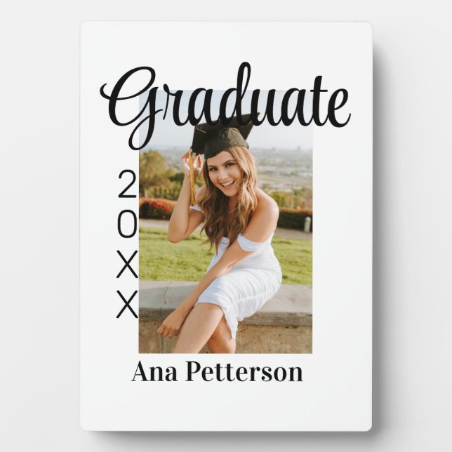 Graduate photo modern classic add year name rustic plaque (Front)