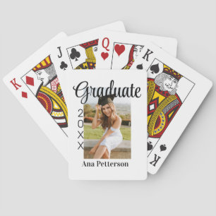 Graduate photo modern classic add year name rustic playing cards