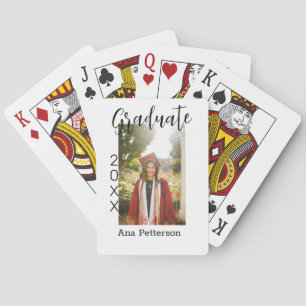 Graduate photo modern classic add year name rustic playing cards