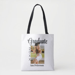 Graduate photo modern classic add year name rustic tote bag